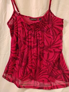 New York & Company Brilliant Pink Lined Pleated Adjustable Strap Top Size M